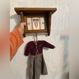 Source Unknown Wooden Wall Shelf with Cottagecore Brown and Burgundy Dress